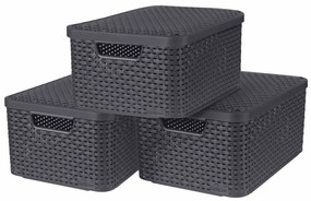 Caixas de arrumação com tampas Style 3 pcs tamanho M antracite