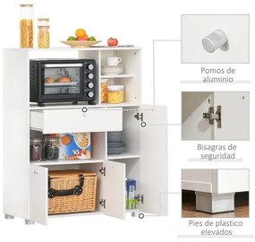 Aparador Auxiliar "Gourmet" de Cozinha - 100x45x130 cm - Branco - Desi