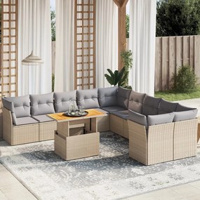 11 pcs conjunto sofás de jardim c/ almofadões vime PE bege
