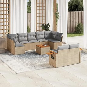 10 pcs conjunto de sofás p/ jardim com almofadões vime PE bege