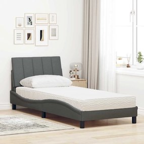 Cama com colchão 90x190 cm tecido cinzento-escuro
