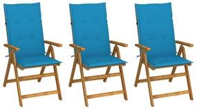 vidaXL Cadeiras de jardim dobráveis c/ almofadões 3 pcs acácia maciça
