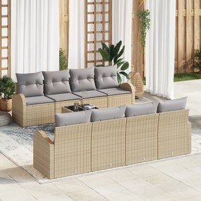 Conjunto de Sofá de 9 Peças com Almofadas Bege em Rattan Poliéster
