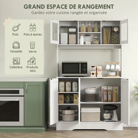 Armário de cozinha de estilo escandinavo 108 x 35 x 180 cm, compartimentos abertos, portas de vidro e bancada, branco