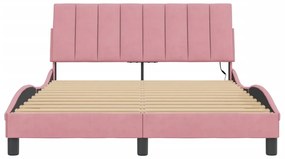 Estrutura de cama c/ luzes LED 140x200 cm veludo rosa