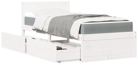Cama com gavetas e colchão 90x190 cm pinho maciço branco