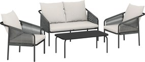 Outsunny Conjunto de mobiliário de jardim 4 peças Polyrattan Lounge-Set com sofá de dois lugares 2 poltronas mesa de centro almofadas removíveis fitas de fixação | Aosom Portugal