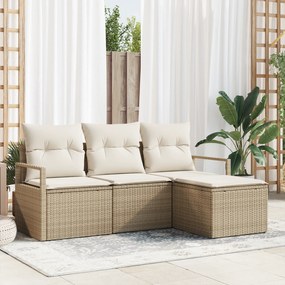 Conjunto de Sofá de Jardim vidaXL de 4 peças com Almofadas Bege Rattan