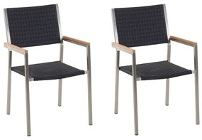 Conjunto de 2 cadeiras de jardim em metal e rattan preto GROSSETO Beliani