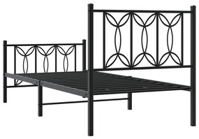 Estrutura de cama com cabeceira e pés 75x190 cm metal preto