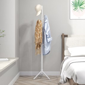 Cabide de Pé de Madeira com 8 Ganchos para Pendurar Roupa e Bolsas para Corredor Entrada 40x40x165 cm Branco