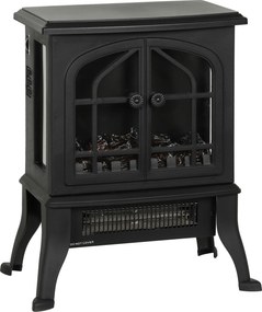 HOMCOM Lareira Elétrica 900/1800W com Efeito Chama 3D 2 Níveis de Potência Termóstato Ajustável para 15-30 ㎡ 39x24x48 cm Preto | Aosom Portugal