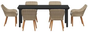 Conjunto de Jantar de Jardim com 7 Peças Bege em Rattan Sintético
