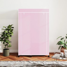 Guarda Roupa de Tecido Dobrável com 6 Prateleiras 1 Barra de Pendurar e Rodas para Quarto 103x43x162,5 cm Rosa