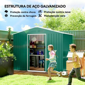 Abrigo de Jardim Exterior 3,6 m² 236x171x191 cm com Portas Deslizantes e Ranhuras de Ventilação Verde