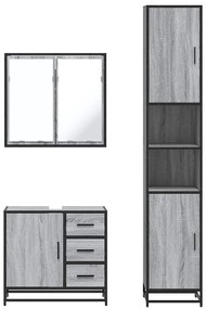 3 pcs Conjunto móveis casa de banho madeira proc. cinza sonoma
