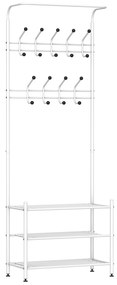 HOMCOM Móvel Cabide de Entrada com 18 Ganchos e Sapateira Armário de Entrada com Cabide com 3 Prateleiras 67x30x185cm Branco
