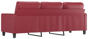 Sofá de 3 lugares 180 cm couro artificial vermelho tinto