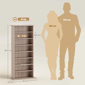 Estante Estreita para CDs e DVDs com 8 Compartimentos e Prateleiras Ajustáveis 58x24x126,3 cm em Madeira