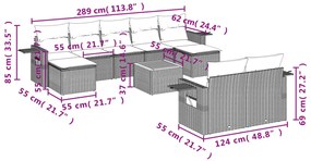 10 pcs conjunto sofás de jardim c/ almofadões vime PE preto