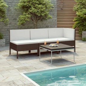 vidaXL 3 pcs conjunto lounge jardim c/ almofadões vime PE castanho