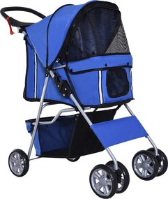 Carrinho de Passeio para Animais de Estimação Dobrável com Cesta de Armazenamento e Travão 75x45x97cm Azul