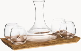 Conjunto de vinho em cristal com tabuleiro em madeira de acácia Harvey, conjunto de 7