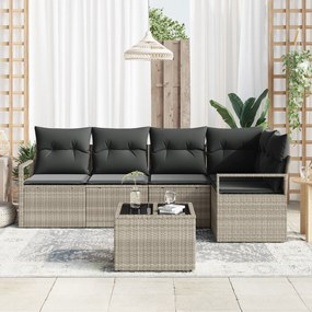 Conjunto de Sofá de Jardim de 6 Peças com Almofadas Cinza Vime PE, Sof