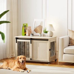 Móvel Gaiola para Cães com Rodas 2 Portas com Fecho para Cães Médios e Grandes 100x56x65 cm Carvalho