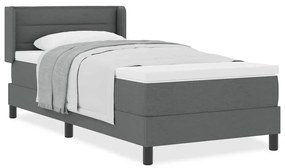 Cama Box Spring com Colchão Cinza Escuro, 90 x 190 cm, Tecido.