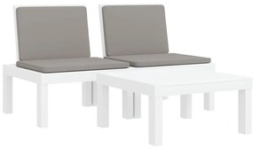 3 pcs conjunto lounge de jardim com almofadões PP branco