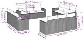 12 pcs conjunto de sofás jardim com almofadões vime PE castanho