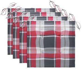 Cadeiras de jardim c/ almofadões xadrez vermelho 4 pcs teca