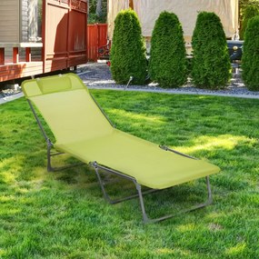 Outsunny Espreguiçadeira dobrável e reclinável de jardim com apoio de cabeça e encosto ajustável em 5 níveis Tecido textilene respirável 182x56x24,5 cm verde