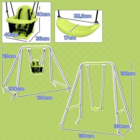 Baloiço de arco 2 em 1 para bebés com cinto de segurança de 5 pontos, para uso interior e exterior, verde