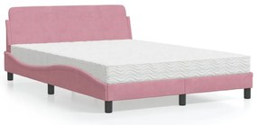 Cama com colchão 140x200 cm veludo rosa