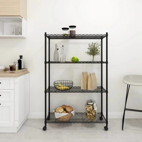 vidaXL Unidade de 4 prateleiras com rodas 90x35x142 cm 200 Kg preto