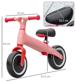 Bicicleta de Equilíbrio para Crianças de 18-36 Meses com Assento Ajustável em Altura Suporta 25 kg 67,5x32x44 cm Rosa