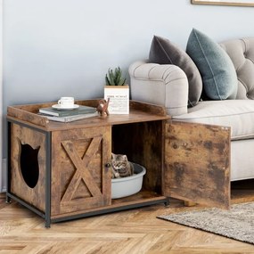 Armário para caixa areia gatos com portas duplas, móvel decorativo 80 x 50 x 58 cm, castanho