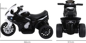 Mota Elétrica BMW para Crianças entre 18-36 Meses 6V com Faróis Música e Velocidade Máx. de 2,5 km/h 66x37x44 cm Preto