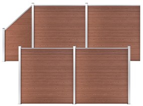 vidaXL Painel vedação WPC 4 quadrados + 1 inclinado 792x186cm castanho