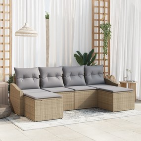 Conjunto de Jantar 6 Peças com Almofadas Bege Rattan PE
