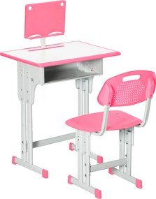 HOMCOM Conjunto de Secretária e Cadeira para Crianças com Altura Ajustável 1 Gaveta e 1 Prateleira para Livros 60x45x90-120 cm Rosa | Aosom Portugal