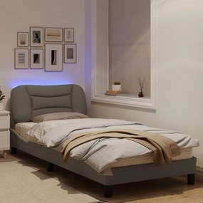 Estrutura cama c/ luzes LED 90x200 cm tecido cinza acastanhado