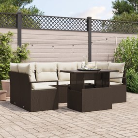 Conjunto de Sofá de Jardim vidaXL 7 Peças com Almofadas Castanho Ratta