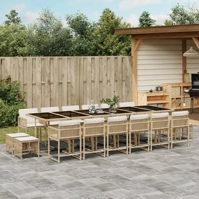 vidaXL 17 pcs conjunto de jantar p/ jardim c/ almofadões vime PE bege
