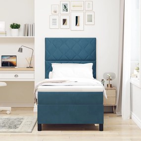 Cama Box com Colchão vidaXL Azul Escuro 90x200 cm Veludo