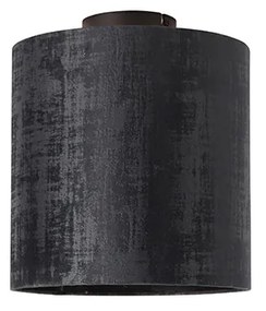 Candeeiro de teto preto fosco com abajur de veludo preto 25 cm - Combi Moderno