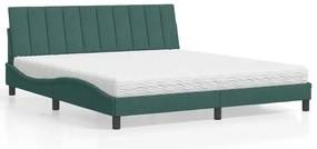 vidaXL Cama com colchão 180x200 cm veludo verde-escuro