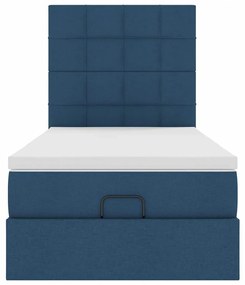Cama Otomana com Colchão &amp; LEDs Tecido Azul 100x200 cm